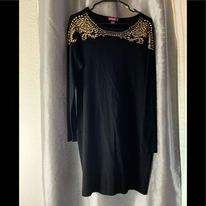 Gently Used Black Long Sleeve Dress with gold detail Size 1X